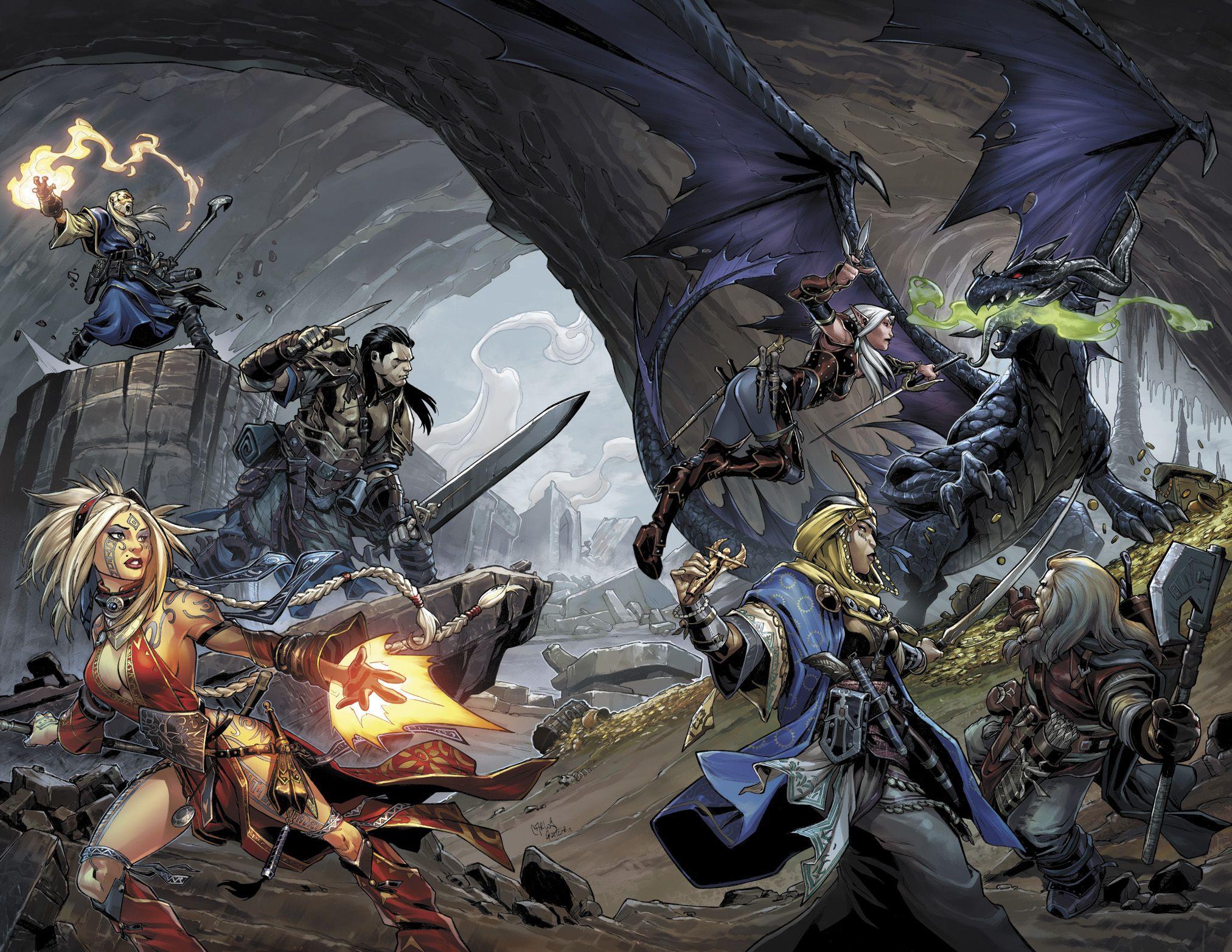 Heros vs Monsters fighting in a dungeon.